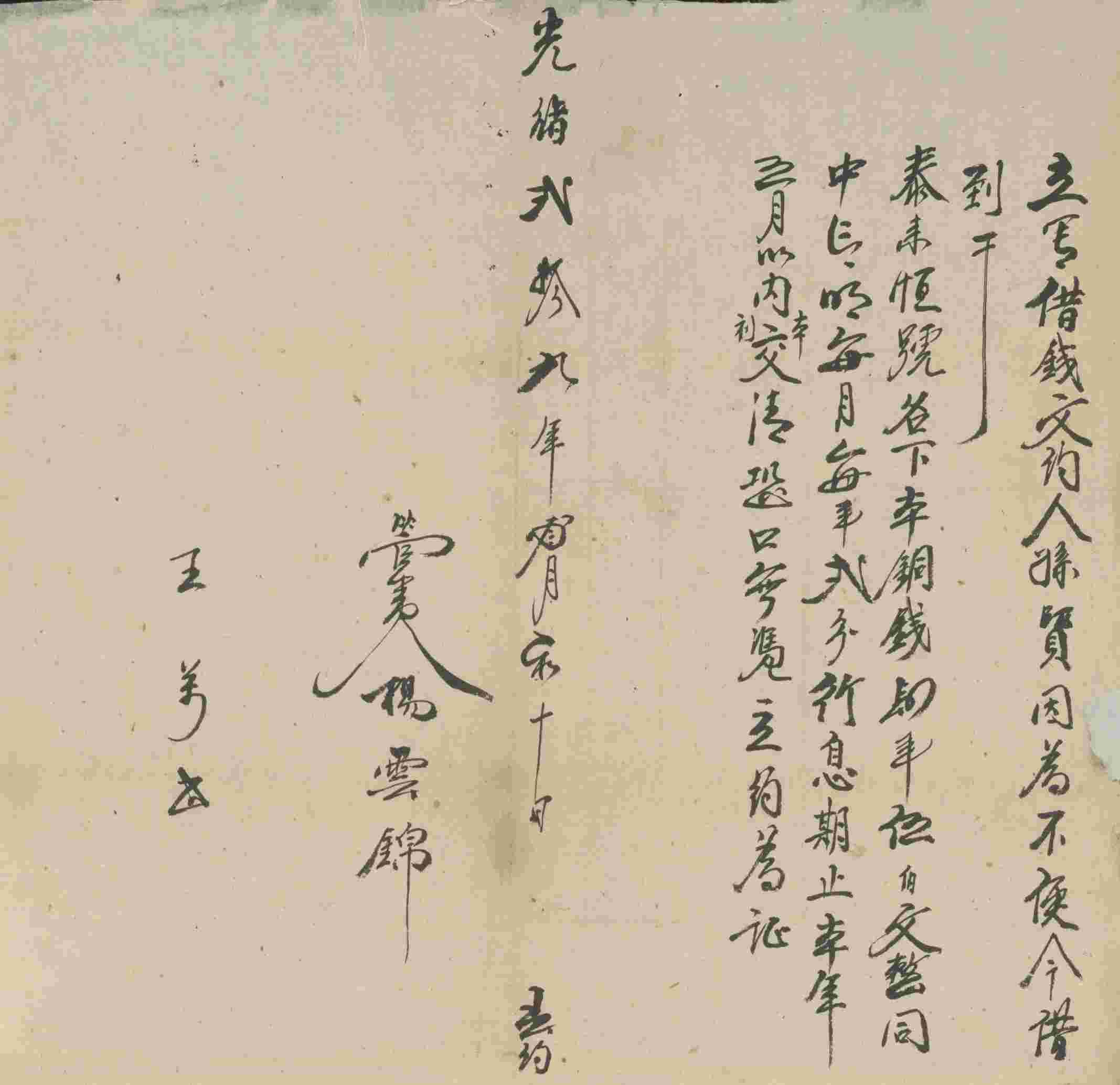 光绪二十九年三月初十日孙贤同泰来恒号立借钱文约 第 1 页
