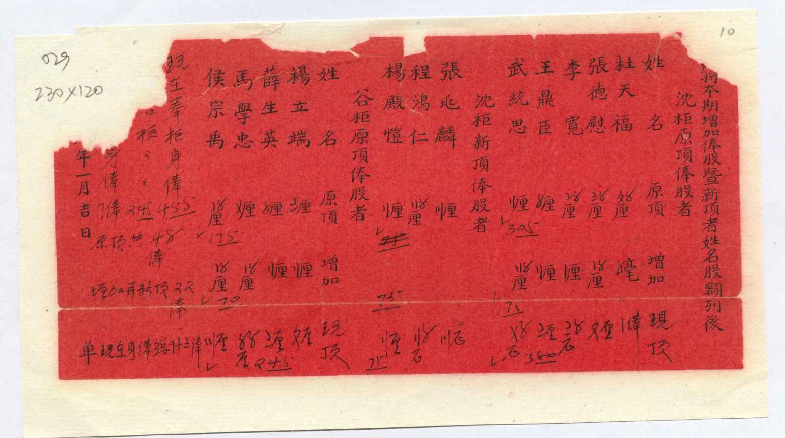 （年代不详）某号股份高升清单 第 1 页