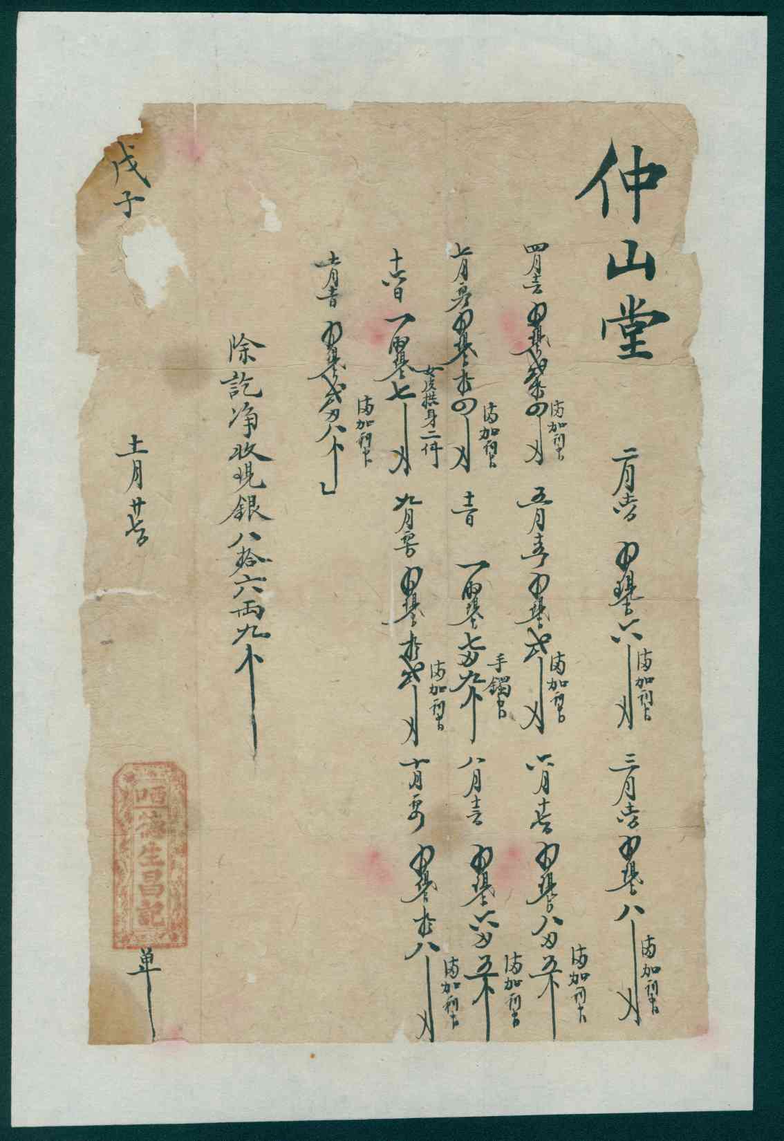 光绪十四年十一月二十七日西口德生昌记给仲山堂开对账清单 第 1 页